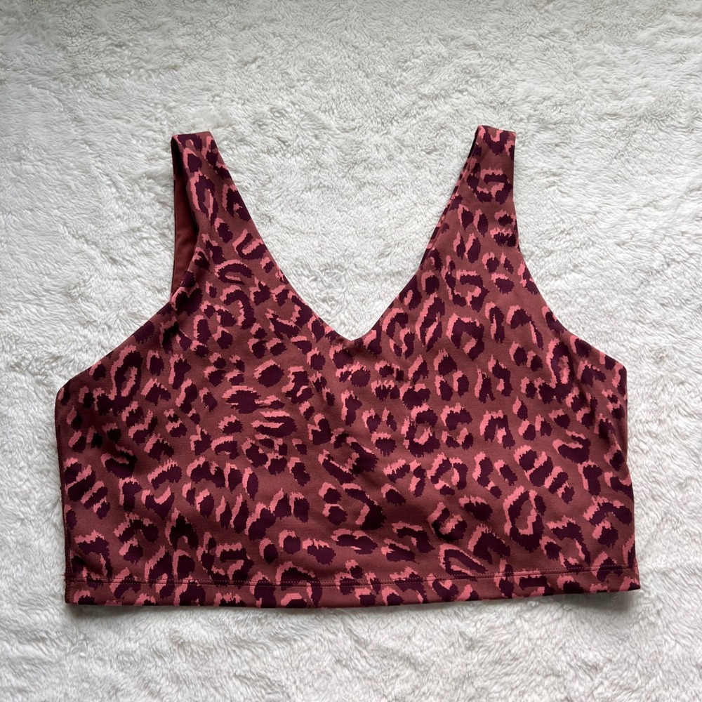 OFFLINE by Aerie Recharge Leopard V-Neck Sports Bra Burgundy Pink XXL Soft Touch